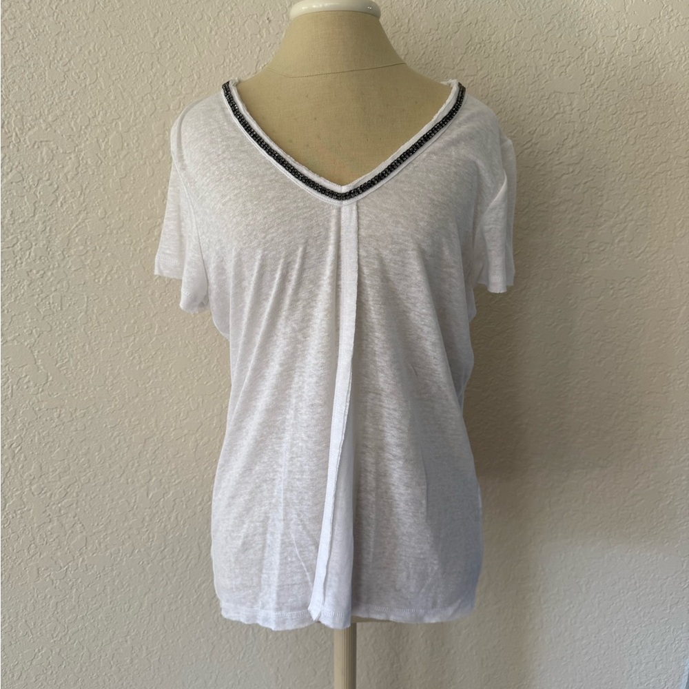 INC International Concepts White V-Neck Tee with Black Trim